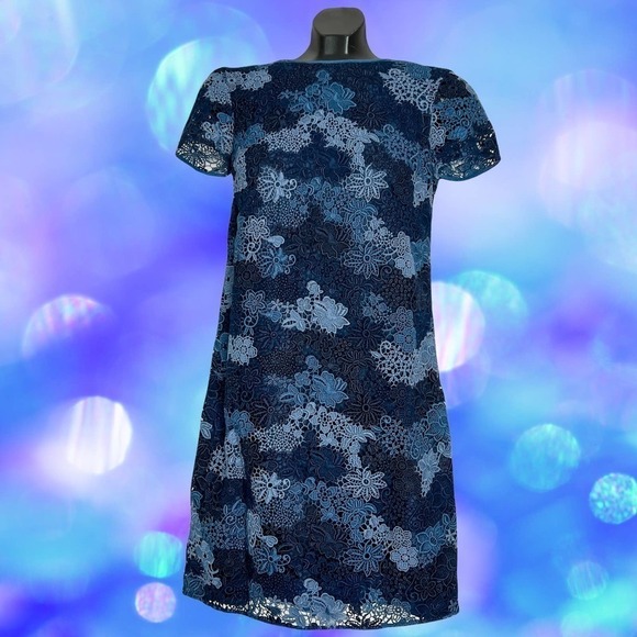 LONDON 'Lian' Print Lace Shift Dress - Picture 1 of 14